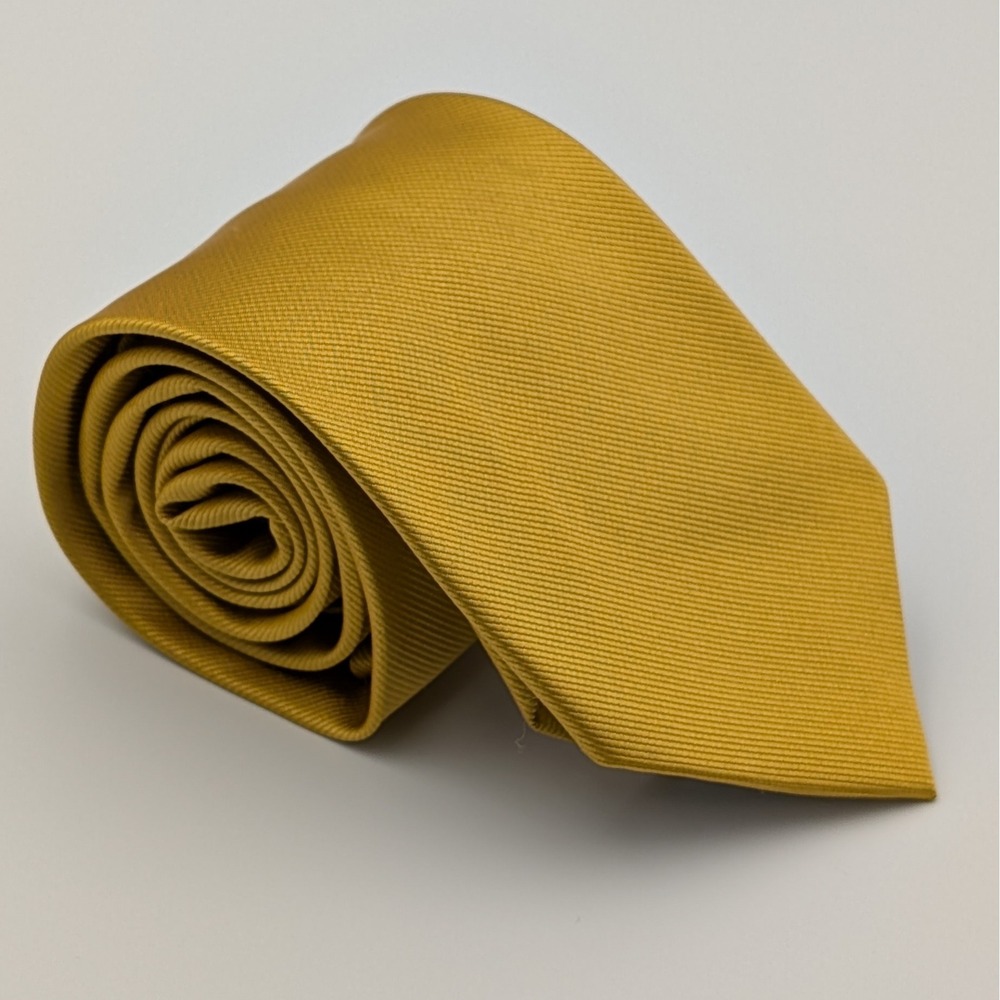 Salem Mens Necktie Mustard Yellow Ribbed Solid Microfiber Handmade 57.75x3.125